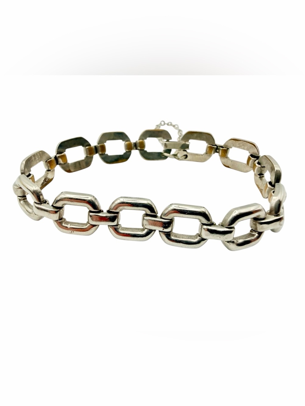 Vintage 1940s silver-tone geometric link chain bracelet
